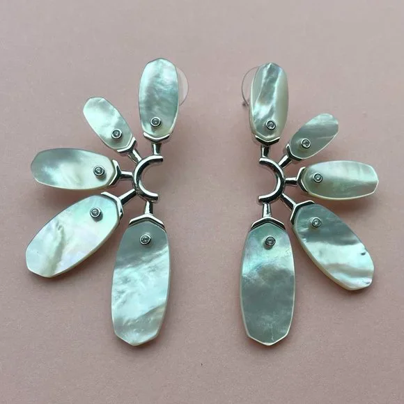 NWT Kendra Scott Ashlyn Ivory Mother Of Pearl Statement Earrings 14K Gold Plated - Picture 5 of 11